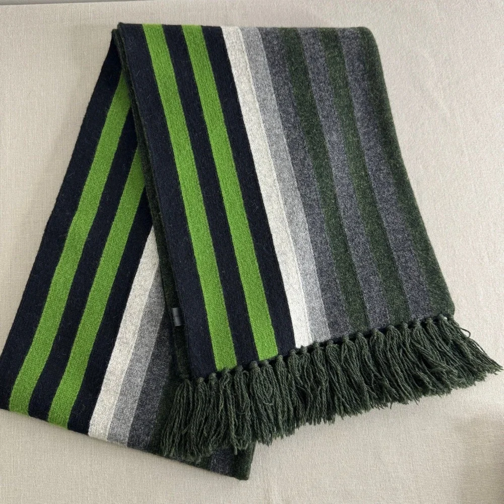 Express Lambswool Scarf Striped‎ Green/Gray/Black/White